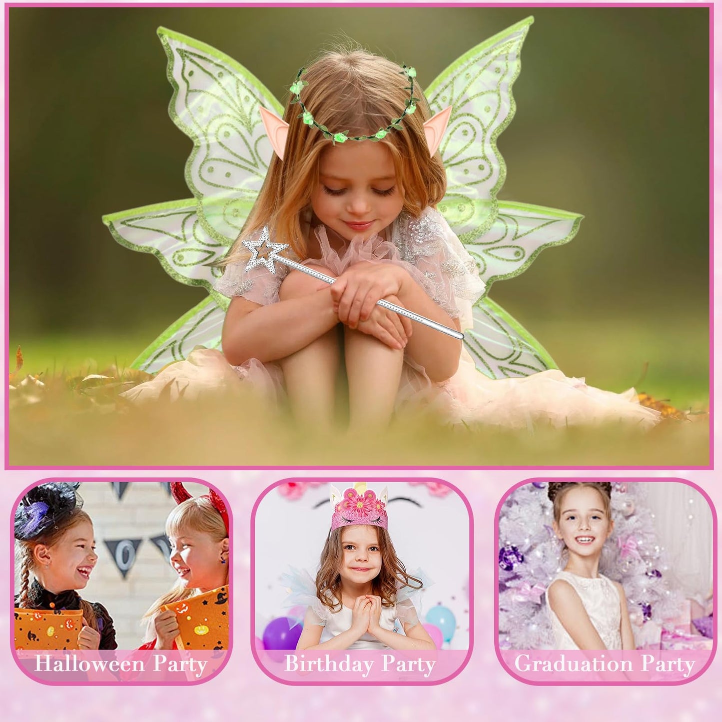 Fairy Wings For Adults Dress Up Sparkling Sheer Butterfly Halloween Costume Angel Wings For Women Girls,Green
