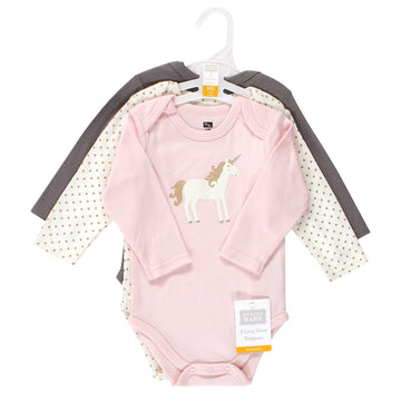 Hudson Baby Unisex Baby Cotton Long-Sleeve Bodysuits, Gold Unicorn, 3-6 Months