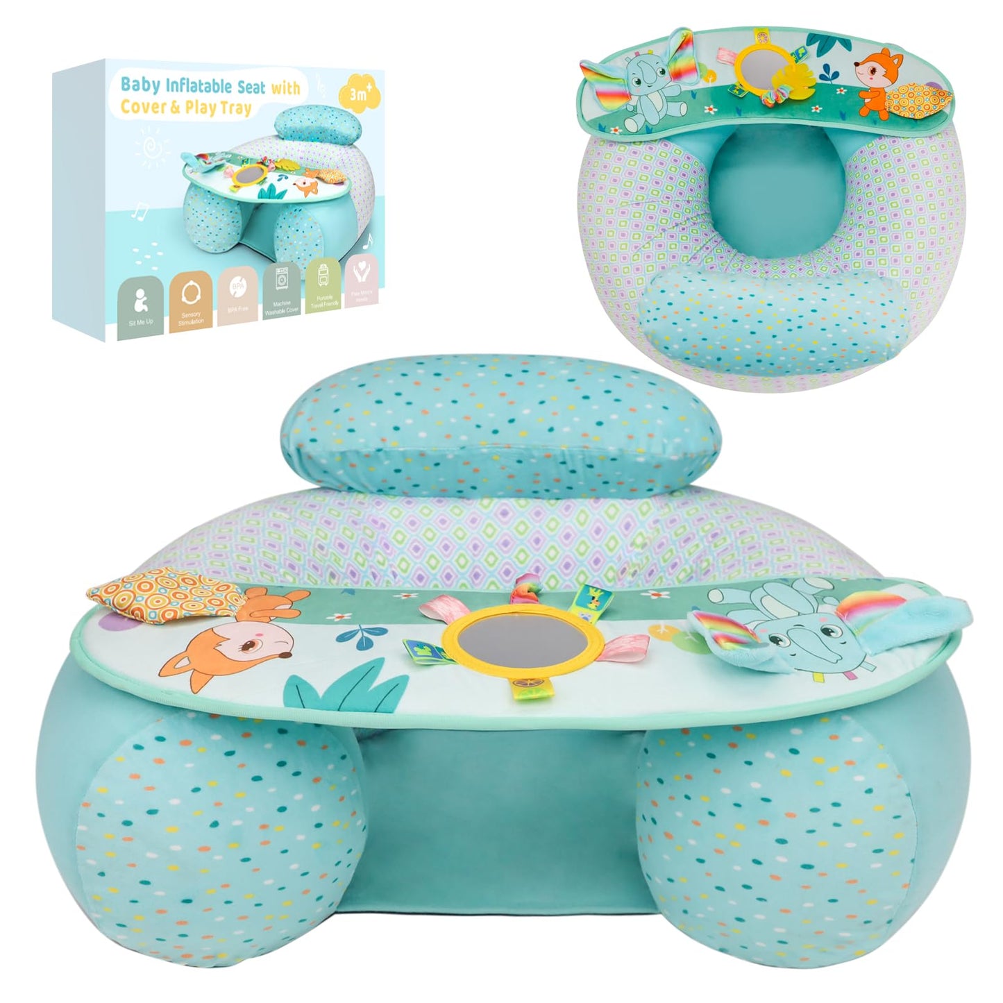 Blublu Park Baby Inflatable Seat With Cover For Babies 3-36 Months, Portable Baby Chair Sit Me Up Floor Seat With Detachable Act