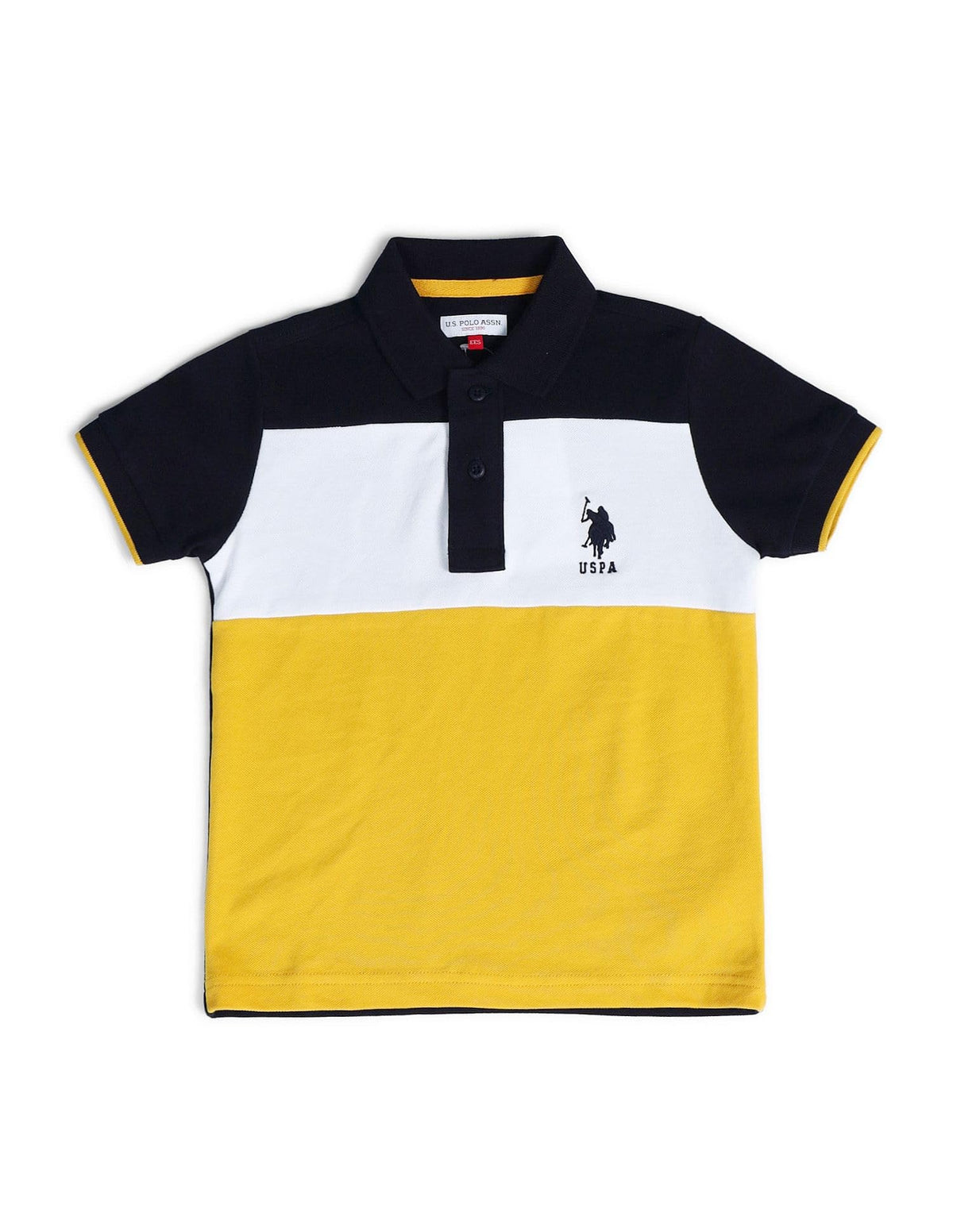 U.S. Polo Assn. Kids Kids Regular Fit Boys Cotton Colour Blocked Short Sleeves Polo TShirts (Uktshon0331_Yellow_12M)