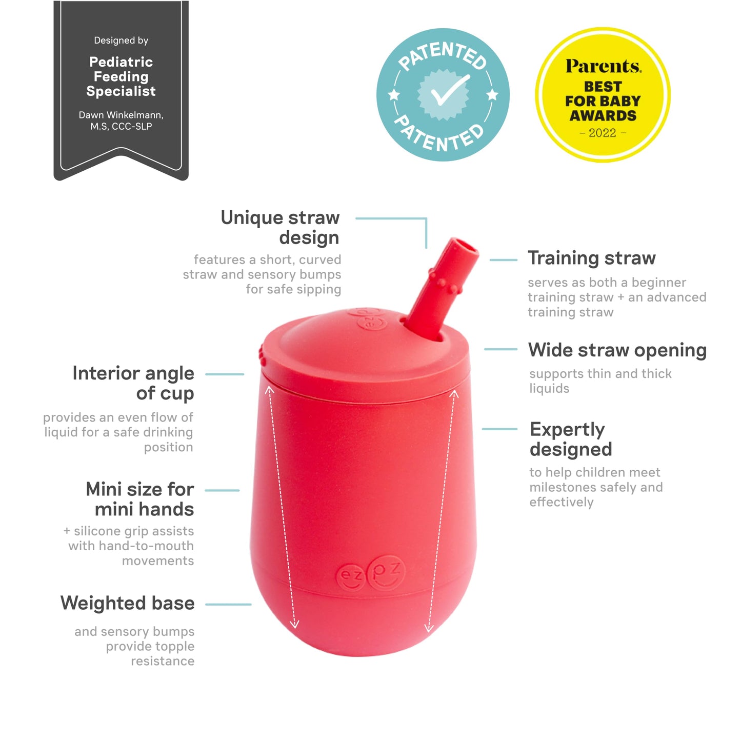 Ezpz Mini Cup + Straw Training System - 9 Months+ (Coral) - 100% Silicone Training Cup For Infants + Toddlers - Designed By A Pe