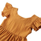Dutebare Baby Girls Dress Cotton Linen Ruffle Sleeveless Dresses Toddler Casual Party Sundress Yellow 90