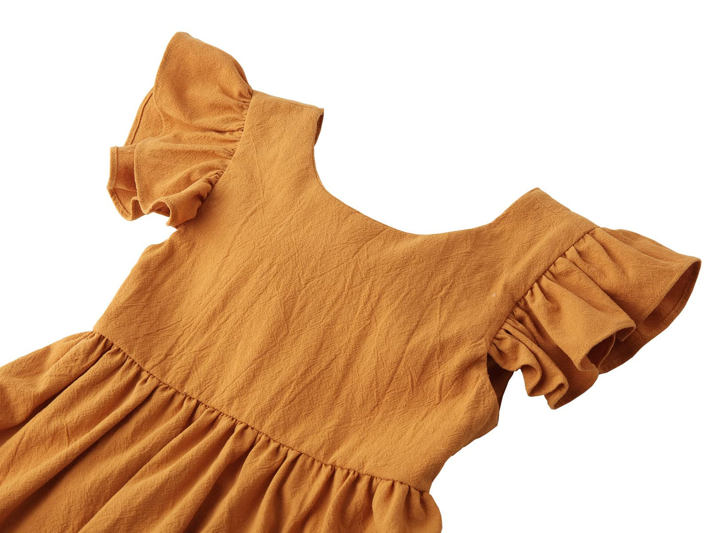 Dutebare Baby Girls Dress Cotton Linen Ruffle Sleeveless Dresses Toddler Casual Party Sundress Yellow 90
