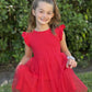 Flypigs Girl Dresses Toddler Flutter Tutu Dress Formal Red Valentine Christmas Birthday Party Tulle Dress For 4Years