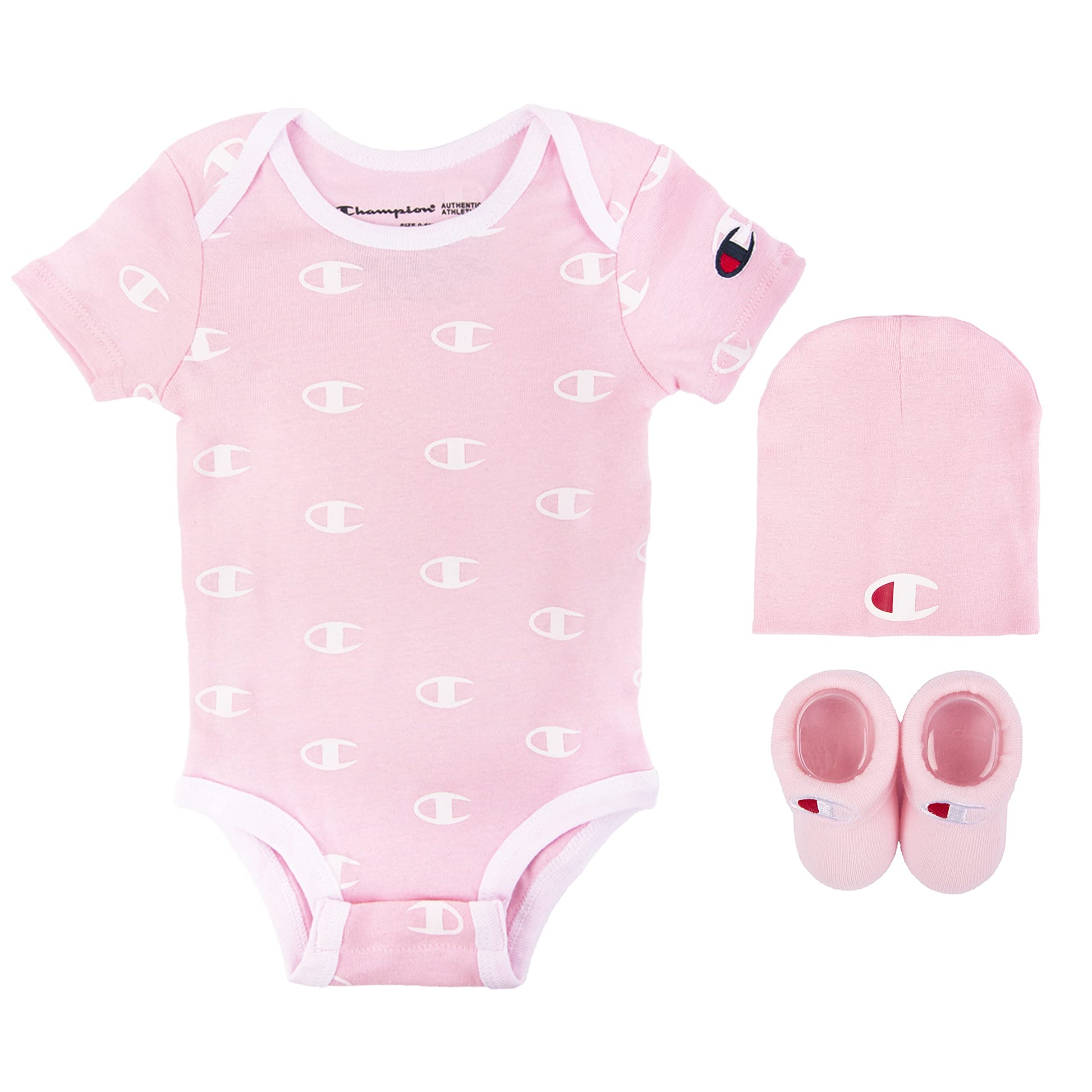 Champion Unisex Baby 3-Pc Box Set Includes An Infant Body Suit, A Bib Or Hat & Pair Of Booties In Colors And Size 0-6M, All Over