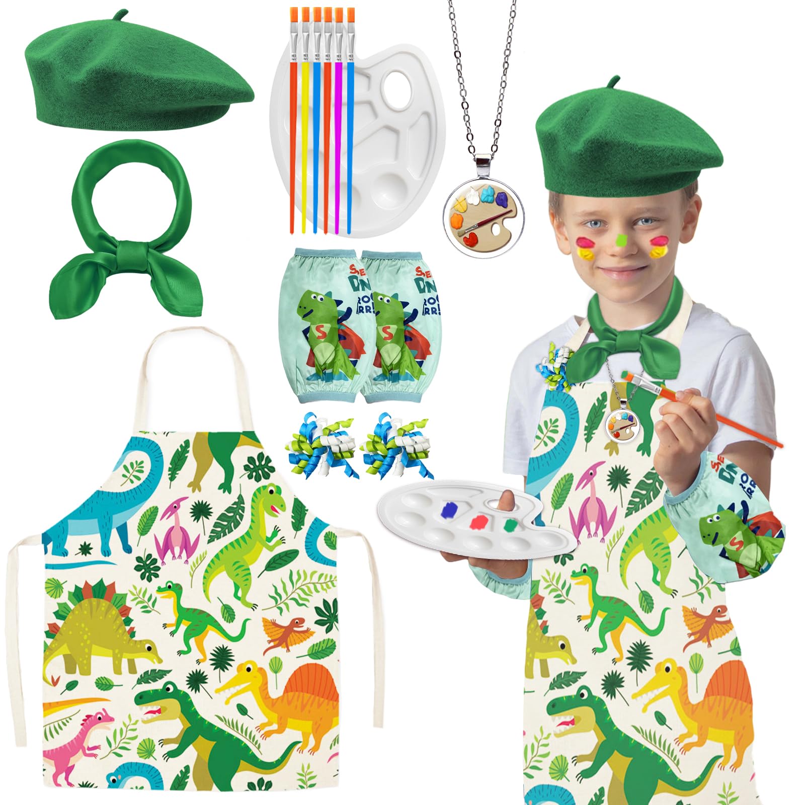 Dtesl 15Pcs Kids Artist Costume Set,Art Apron For Kids,Painter Dress-Up For Halloween Career Day Costume Theme Party