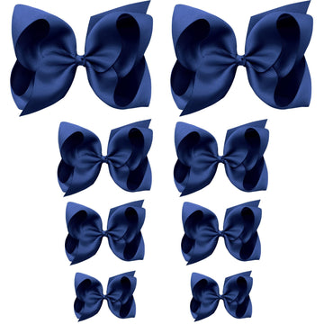 Oaoleer 8Pcs Hair Bows For Girls Navy Blue Grosgrain Ribbon Boutique Bow Alligator Clips Hair Accessories For Toddlers Little Gi