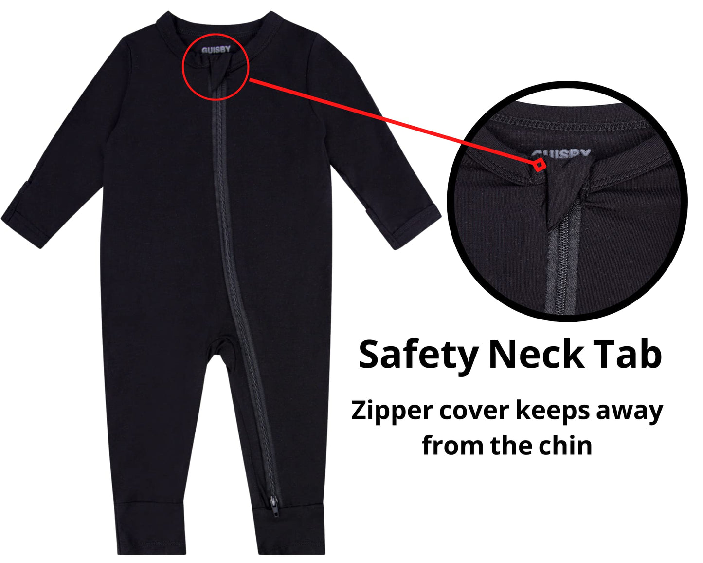 Guisby Rayon Baby Pajamas Footless, Long Sleeve With Zipper 3Pack Romper 0-3 Months
