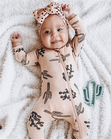 Ciycuit Baby Girls Cactus Footies Newborn Zip Up Onesie Romper (B Cactus, 0-3 Months)