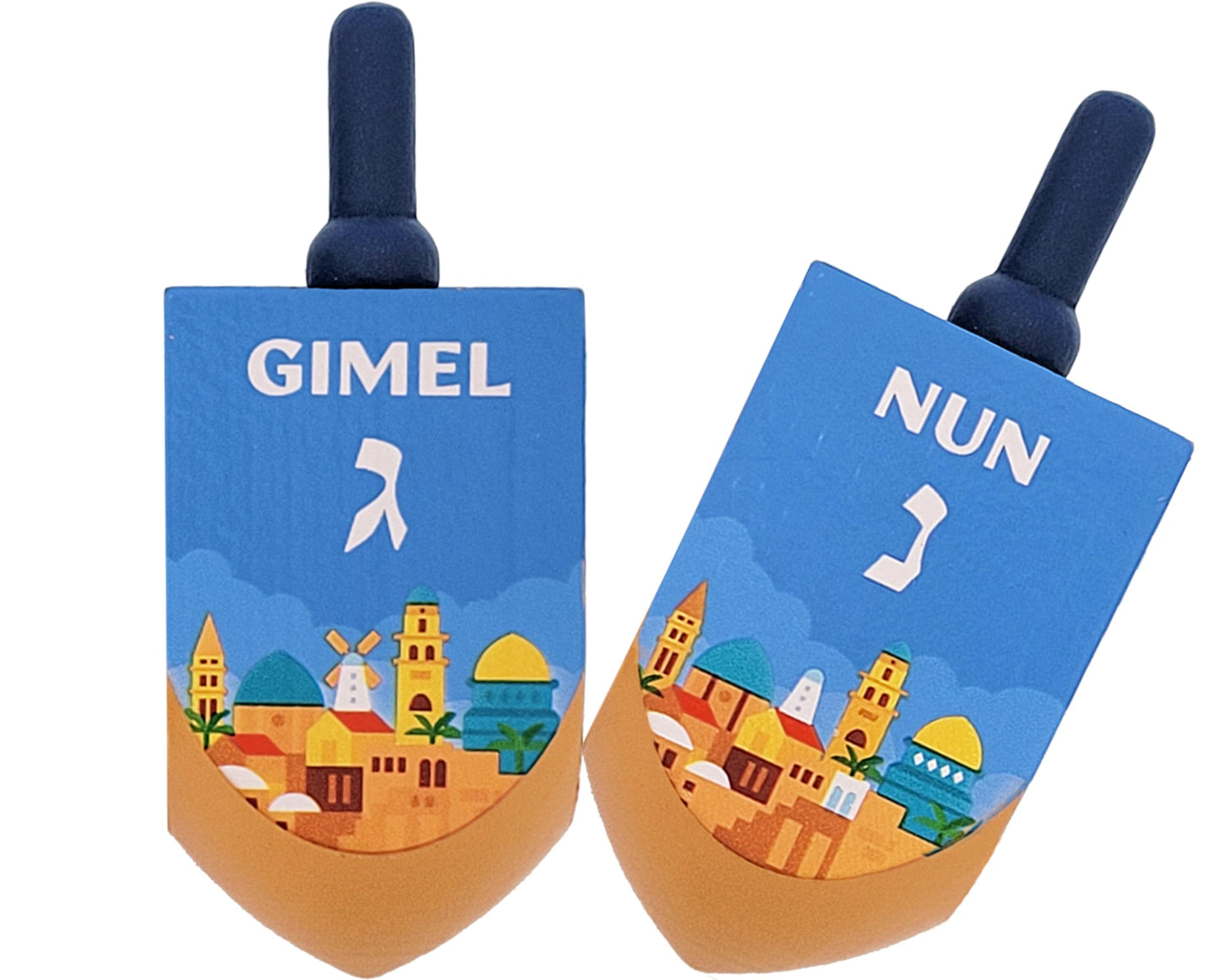The Dreidel Company Extra Large Jerusalem Wood Dreidels, Let'S Play The Hanukkah Game, Instructions Included (4-Pack)