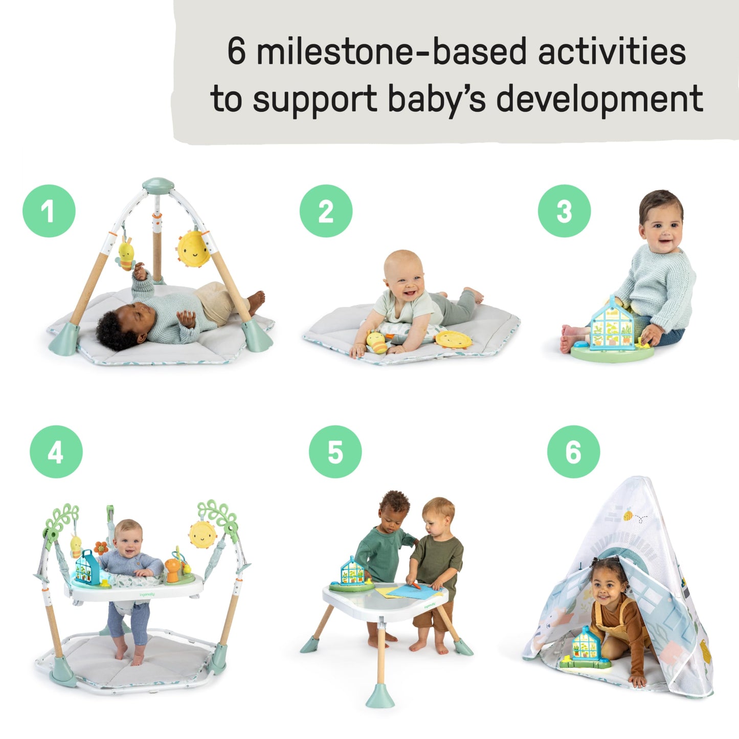 Ingenuity Tummy-To-Toes 6-In-1 Milestone Center, Play Gym, Foldable Mat, Music And Nature Sounds, Lights, Activity Jumper, Table
