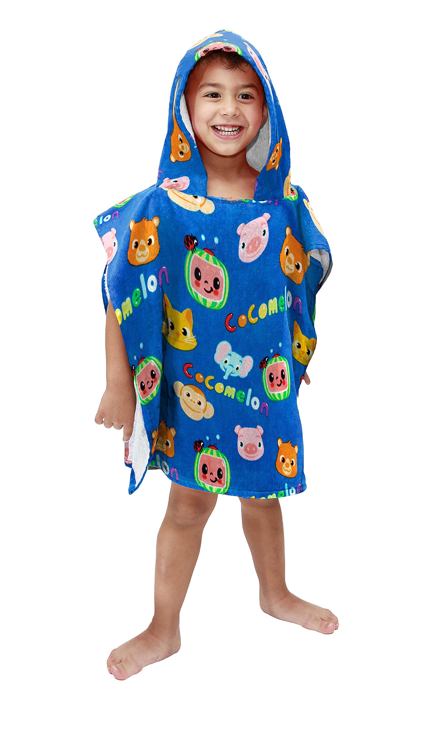 Jay Franco CoComelon Melon Bath/Pool/Beach Hooded Poncho - Super Soft & Absorbent Cotton Towel, Measures 28 x 28 Inches (Officia