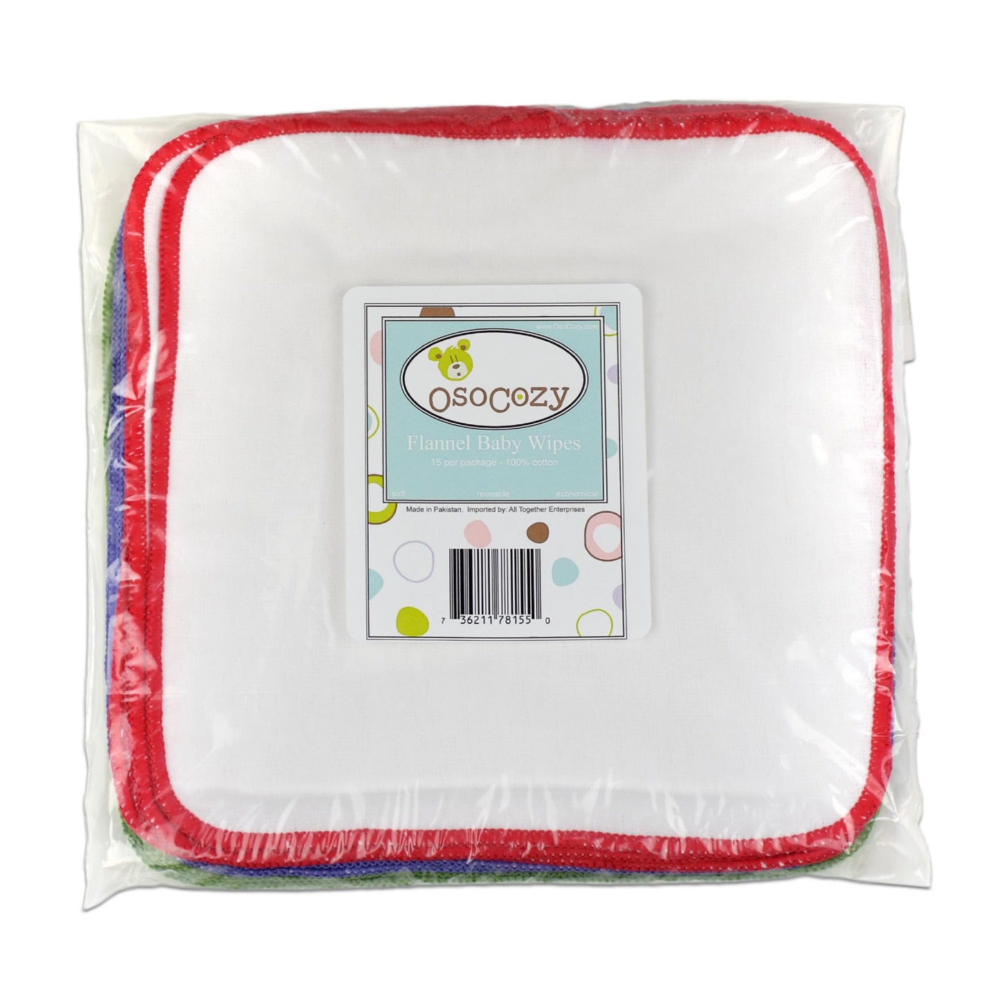 Osocozy Flannel Cloth Baby Wipes - Reusable & Washable Saves Money - White 100% Cotton - Soft And Durable - Colorful Stitching -