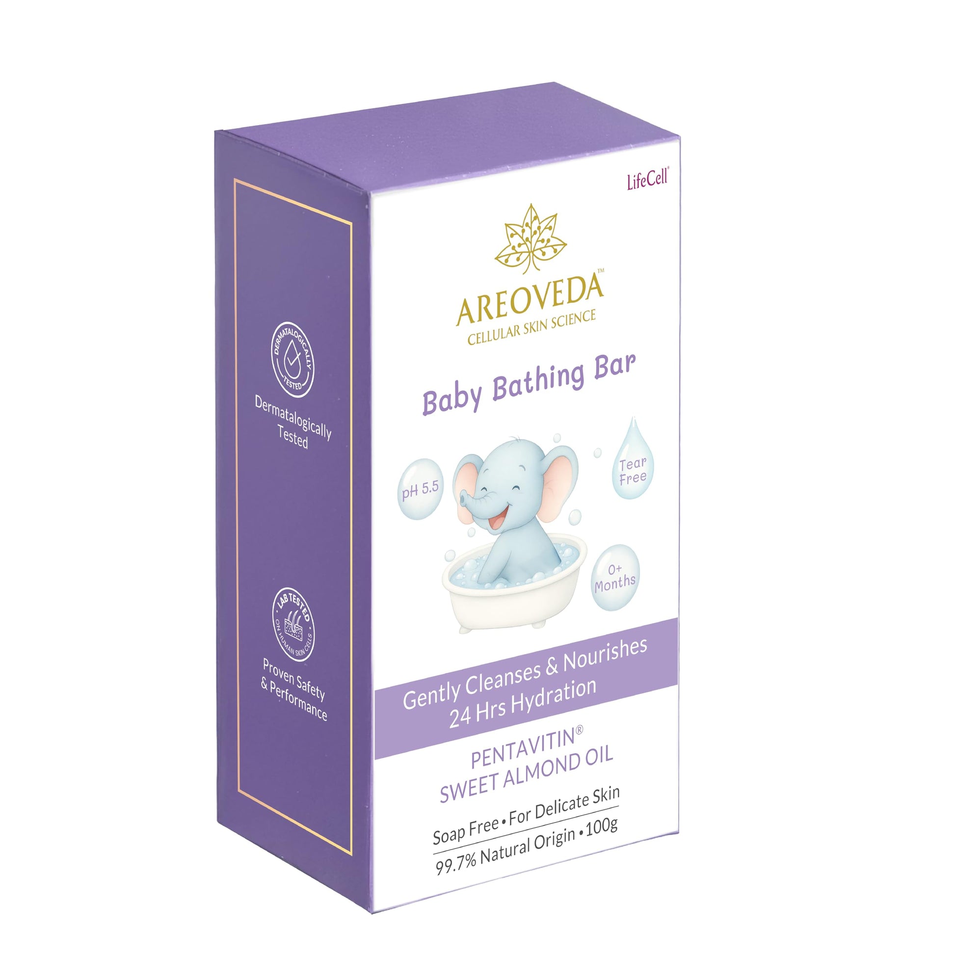 Areoveda Baby Bathing Bar (100 Gm) | 24Hrs Hydration | Fights Germs | Lab Tested, Ewg Verified, Cellularly Proven
