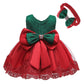 Nssmwttc Baby Girl Ball Gown Dress Infant Birthday Party Christmas New Year Dresses Toddler Christmas (Green Red,6M)