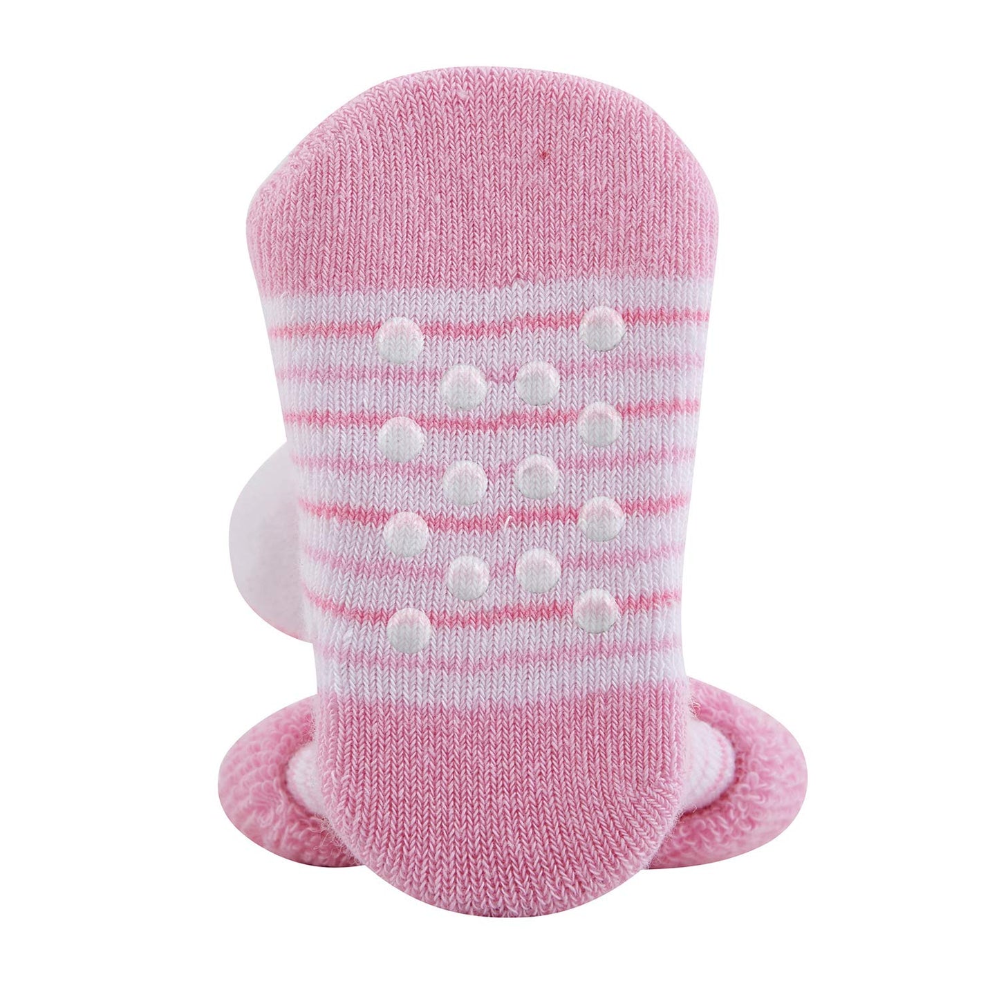 Stephan Baby Rattle Socks, Stripey Pink and White Bunnies, Fits 3-12 Months