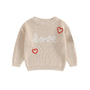 Baby Girl Valentines Day Outfit Love Heart Sweet Long Sleeve Sweater Tshirt Crewneck Tops Fall Winter Clothes (C-Khaki, 0-3 Mont