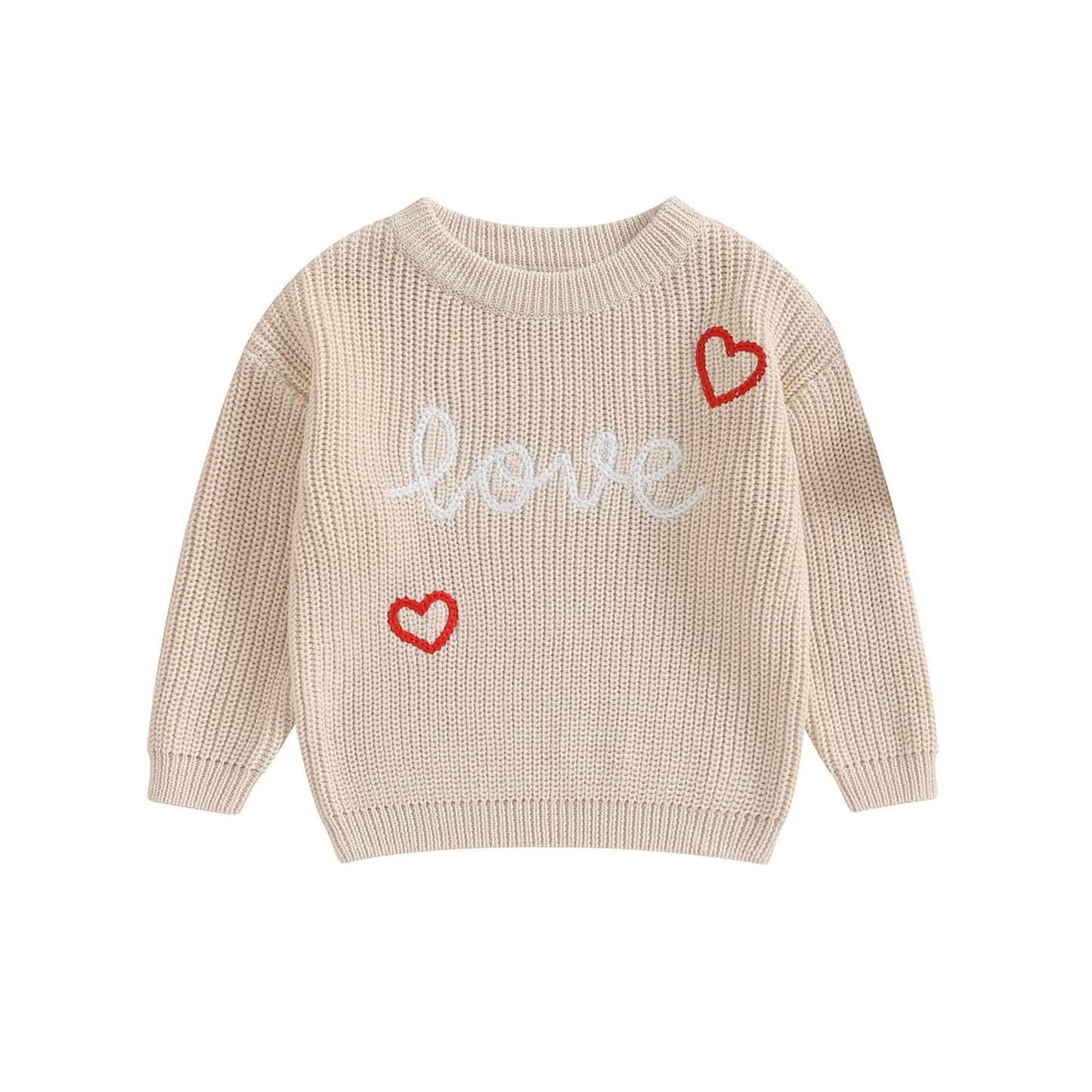 Baby Girl Valentines Day Outfit Love Heart Sweet Long Sleeve Sweater Tshirt Crewneck Tops Fall Winter Clothes (C-Khaki, 9-12 Mon
