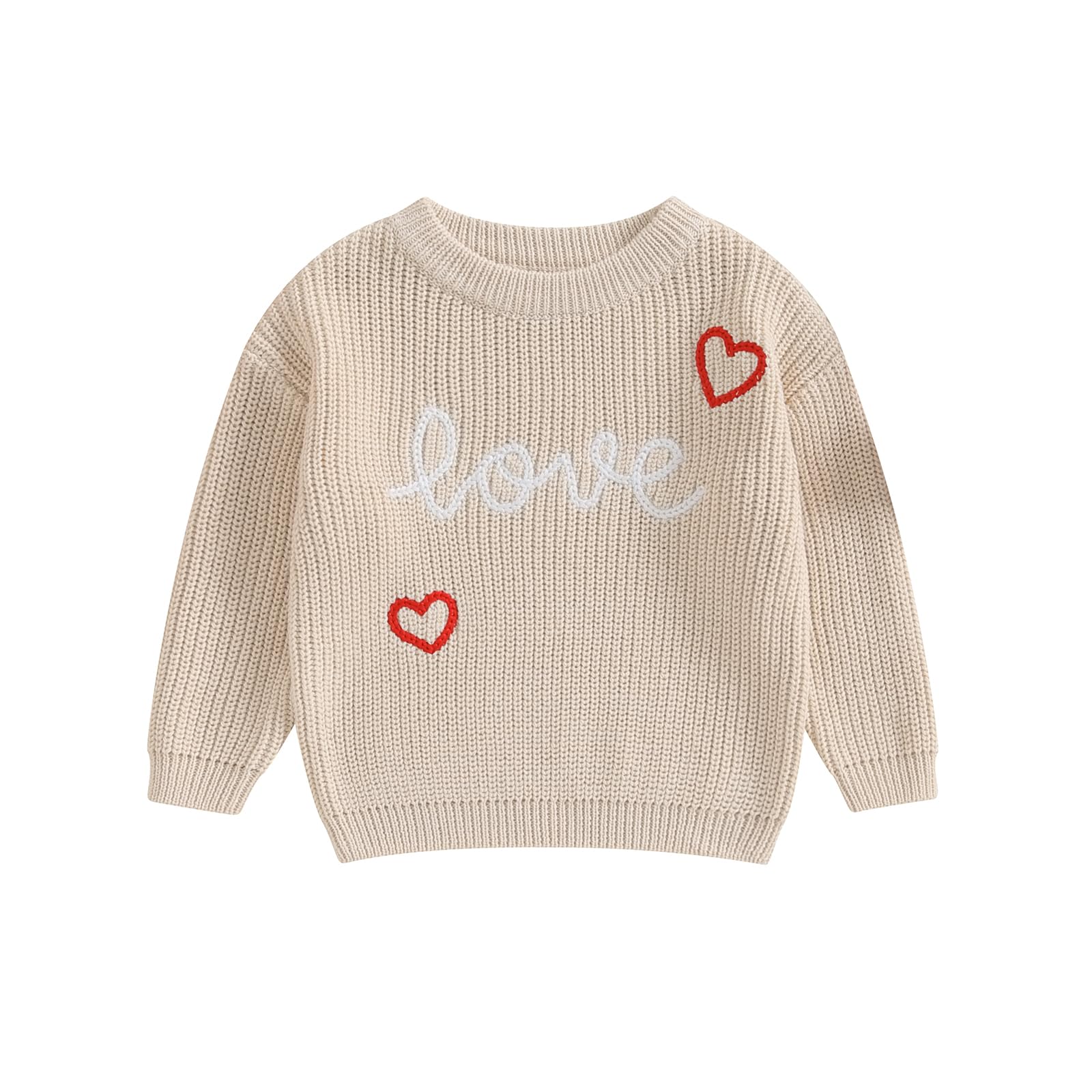 Baby Girl Valentines Day Outfit Love Heart Sweet Long Sleeve Sweater Tshirt Crewneck Tops Fall Winter Clothes (C-Khaki, 3-6 Mont