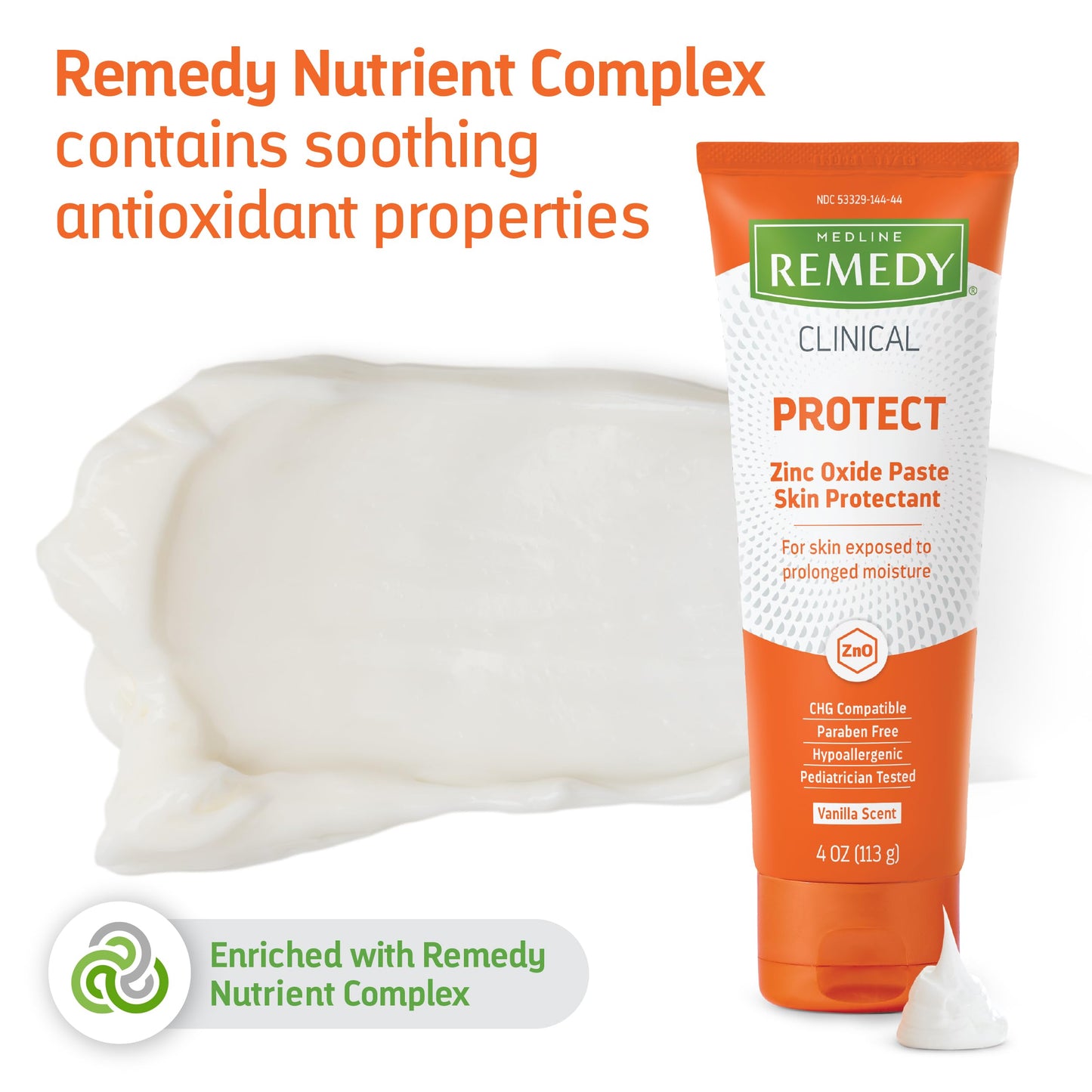 Medline Remedy Clinical Zinc Oxide Paste Skin Protectant, 144 Packets (0.13 Fl Oz), Vanilla Scent, Diaper Rash Cream, Incontinen