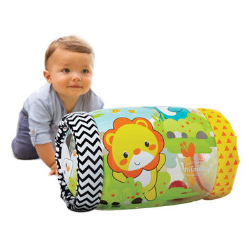 Infantino Jungle Peek & Roll - Encourages Crawling, Inflatable Activity Toy with Bouncing Balls Inside, Fun & Friendly Animal Ch