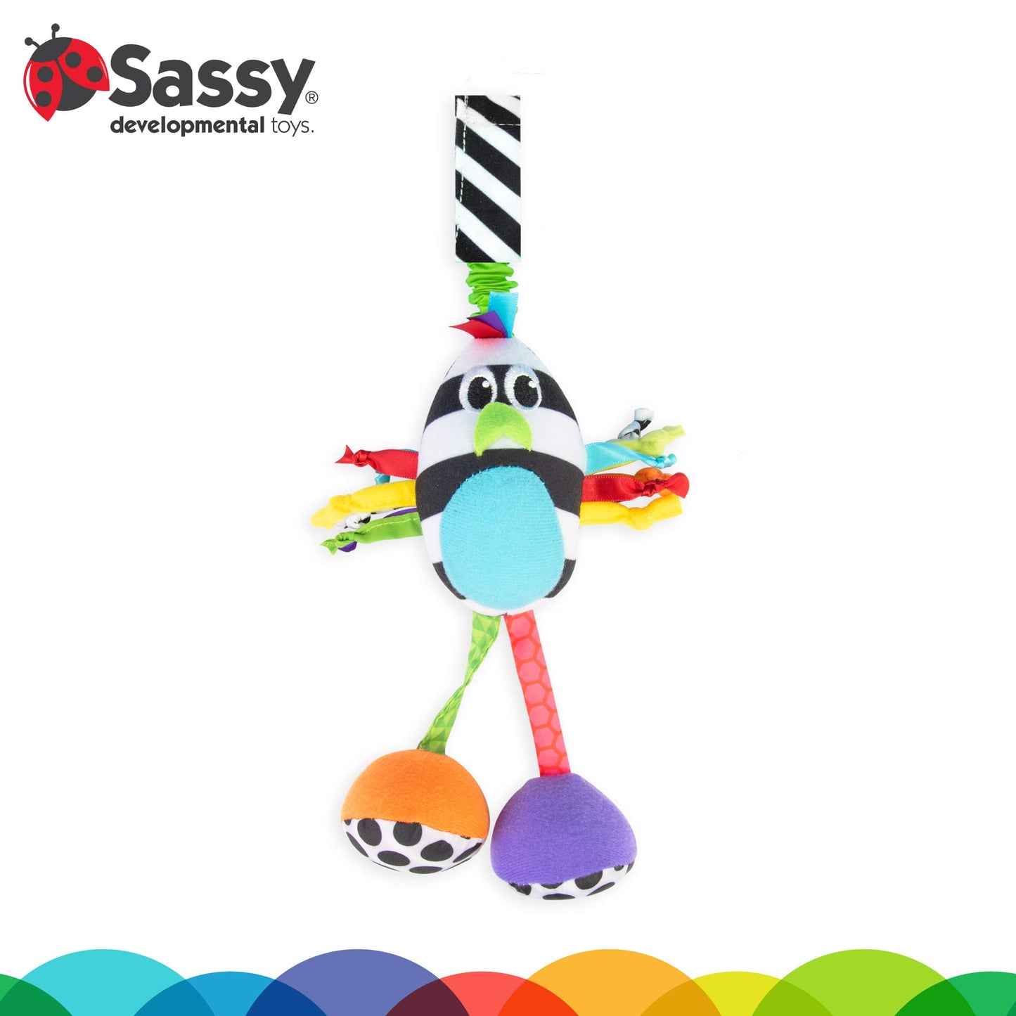Sassy Boppin Birdie | Developmental Plush Toy for Early Learning | High Contrast | Attaches to Baby Gear for Travel | for Ages N