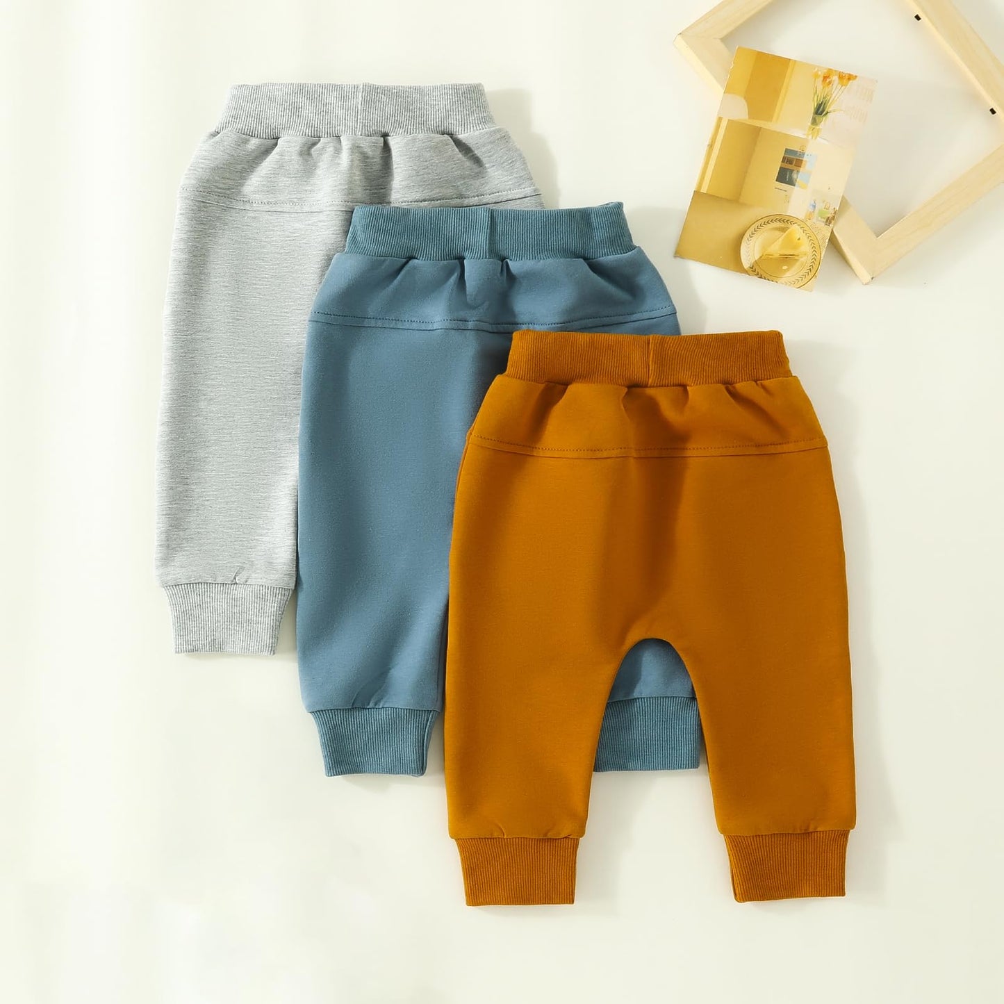 Toddler Boys Harem Pants 3 Pack Drawstring Active Joggers Pants Bottoms Infant Baby Ribbed Knit Crawling Sweatpants (3 Pack Blue