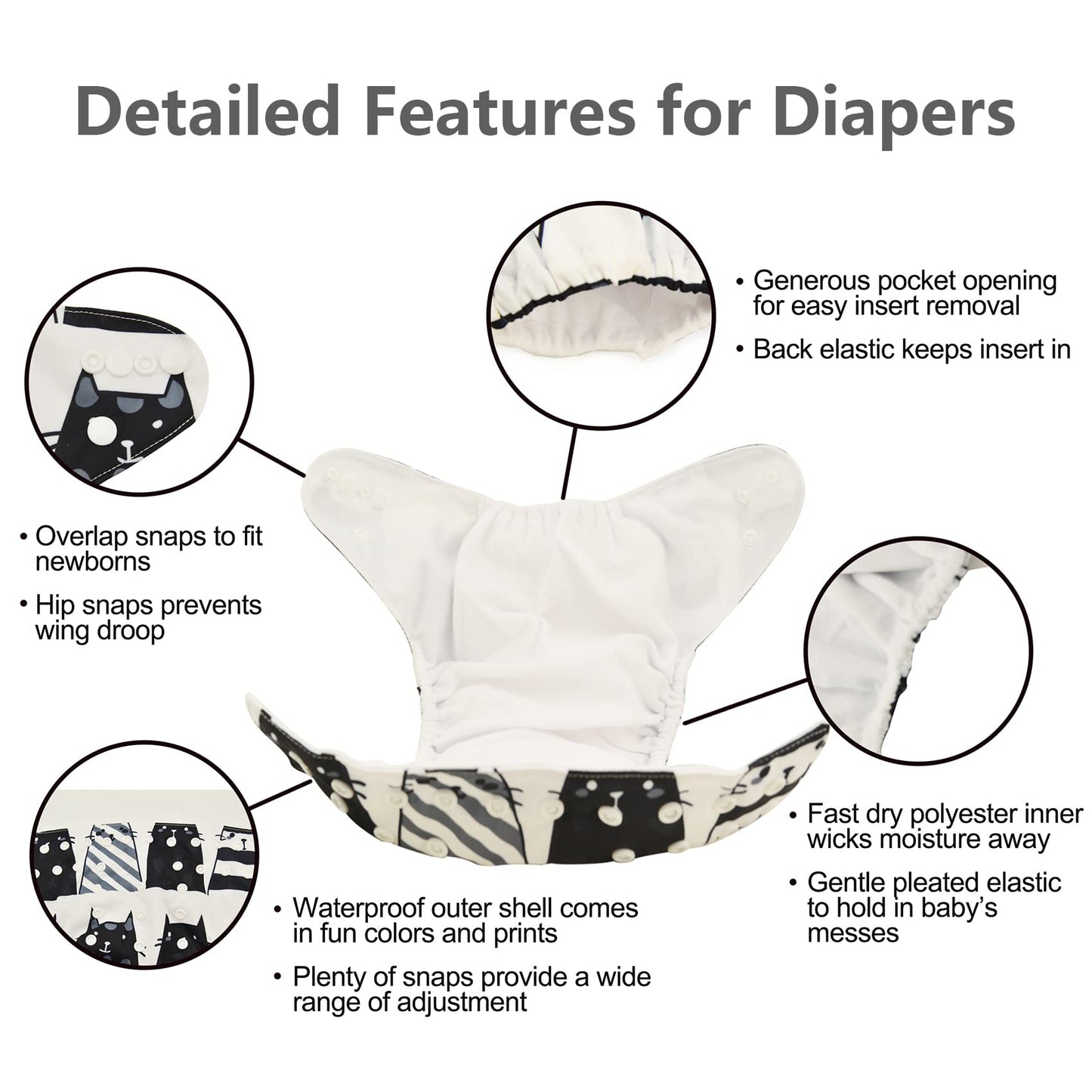 babygoal Reusable Cloth Diapers 6 Pack+6pcs Rayon from Bamboo Inserts+Wet Bag, One Size Adjustable Washable Pocket Nappy Covers