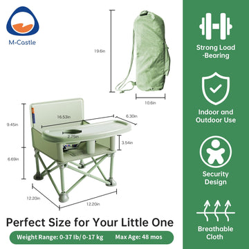 M-Castle New Portable Travel Booster Seat With Tray|Foldable Infant Seat Booster Dining Chair|Great For Camping, Beach, Lawn|Tod