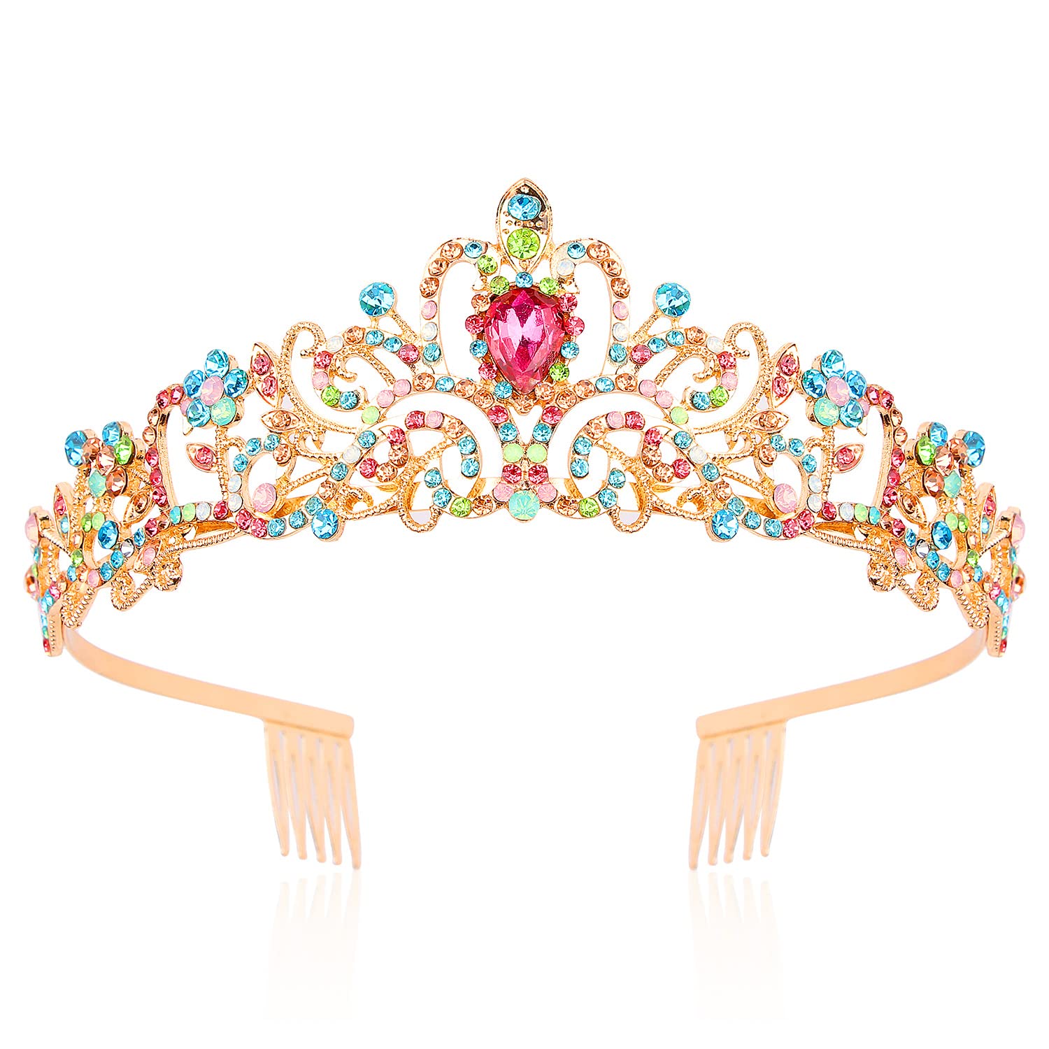 Chanaco Crystal Crown Headband For Girls, Rapunzel Kids Hair Accessories With Princess Tiara And Crowns