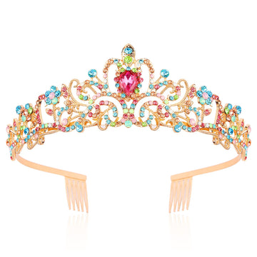 Chanaco Crystal Crown Headband For Girls, Rapunzel Kids Hair Accessories With Princess Tiara And Crowns