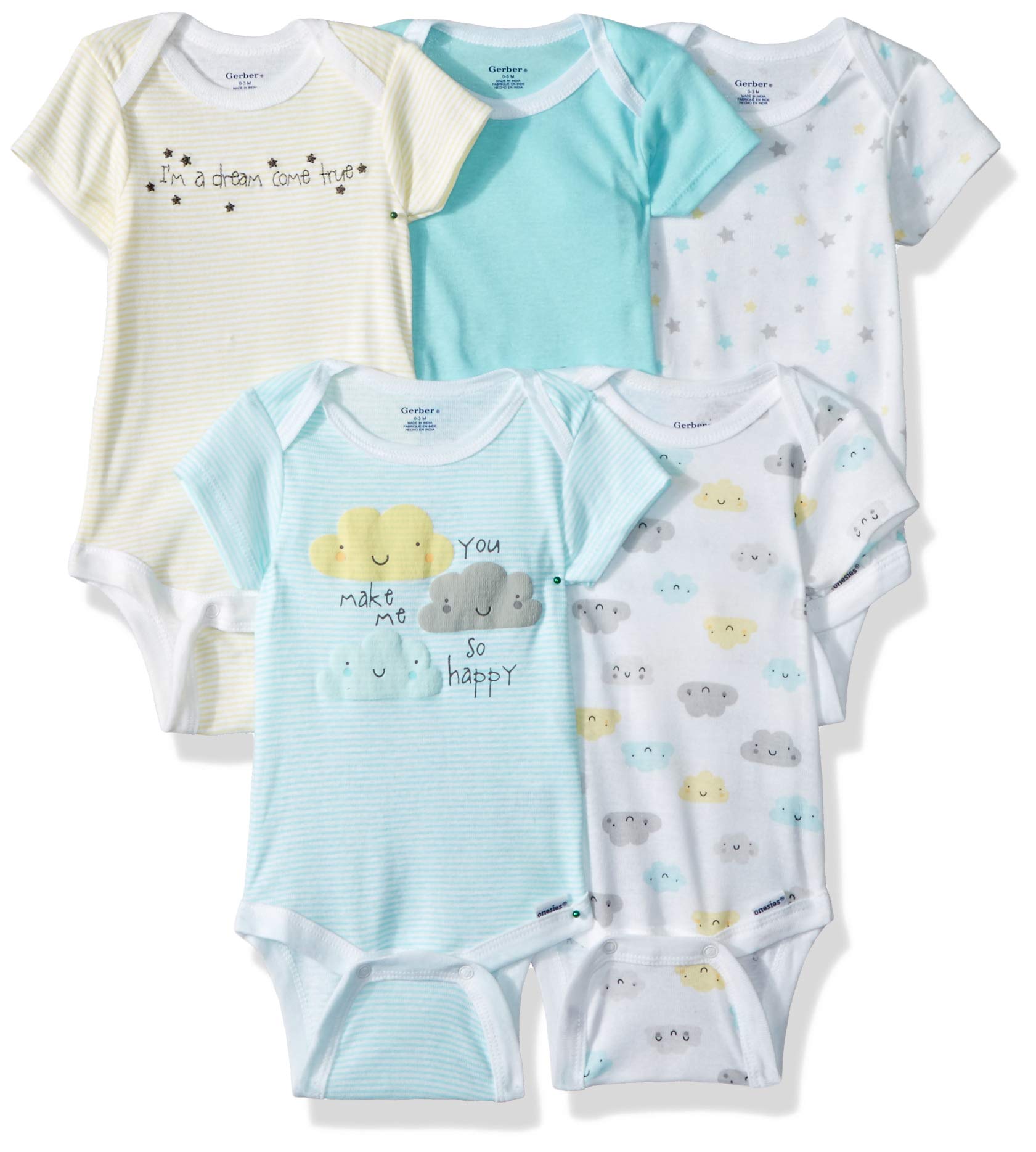 Gerber Unisex Baby 5-Pack Short Sleeve Variety Onesies Bodysuits Clouds 3-6 Months