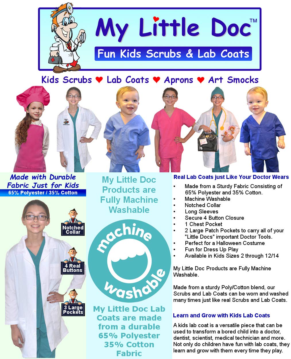 My Little Doc Toddler Lab Coat Costume Size 2 White