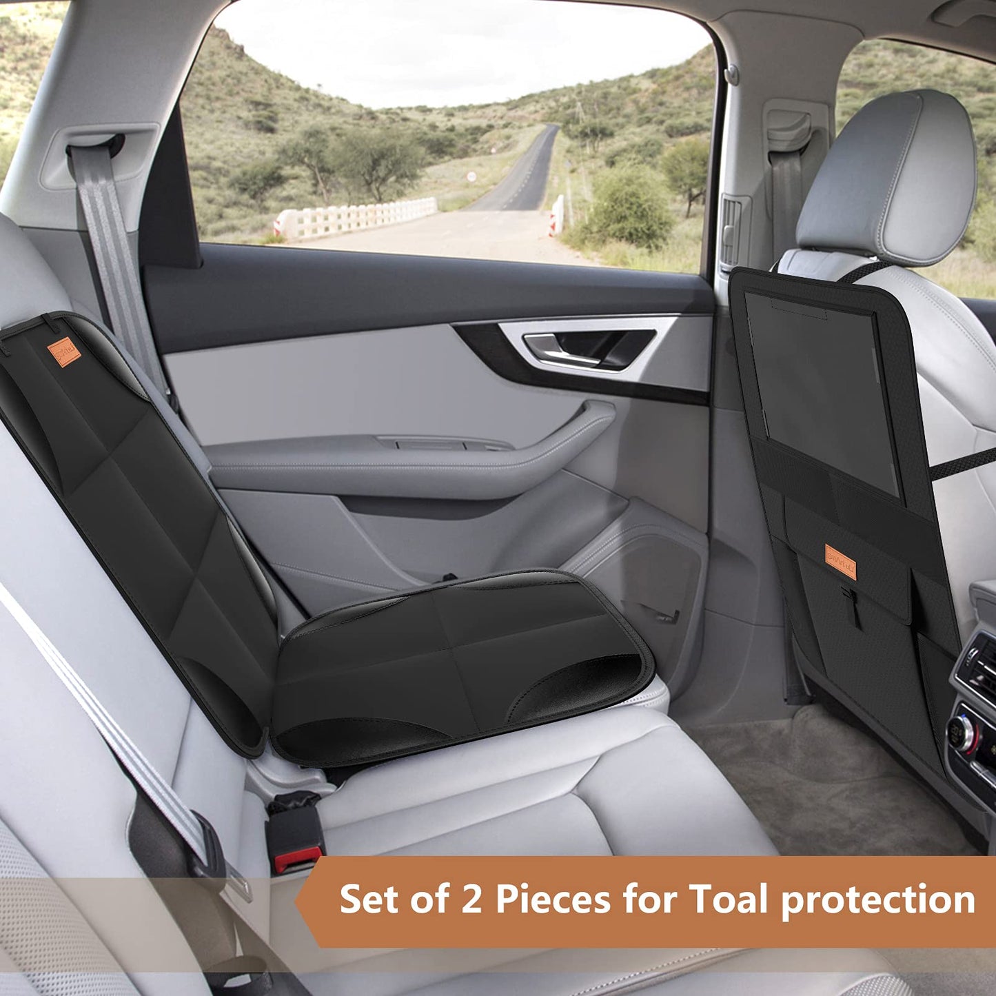 Smart Elf Backseat Car Organizer Kick Mat With Storage Pockets, Large Waterproof Baby Car Seat Protector For Leather And Fabric