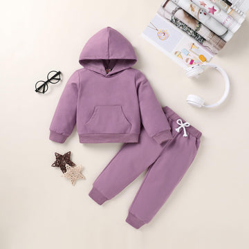 Happy Town Toddler Fall Outfits For Girl Boy Long Sleeve Hoodie Top And Long Sweatpants Set Toddler Sweatsuit (Solid Color-Fragr