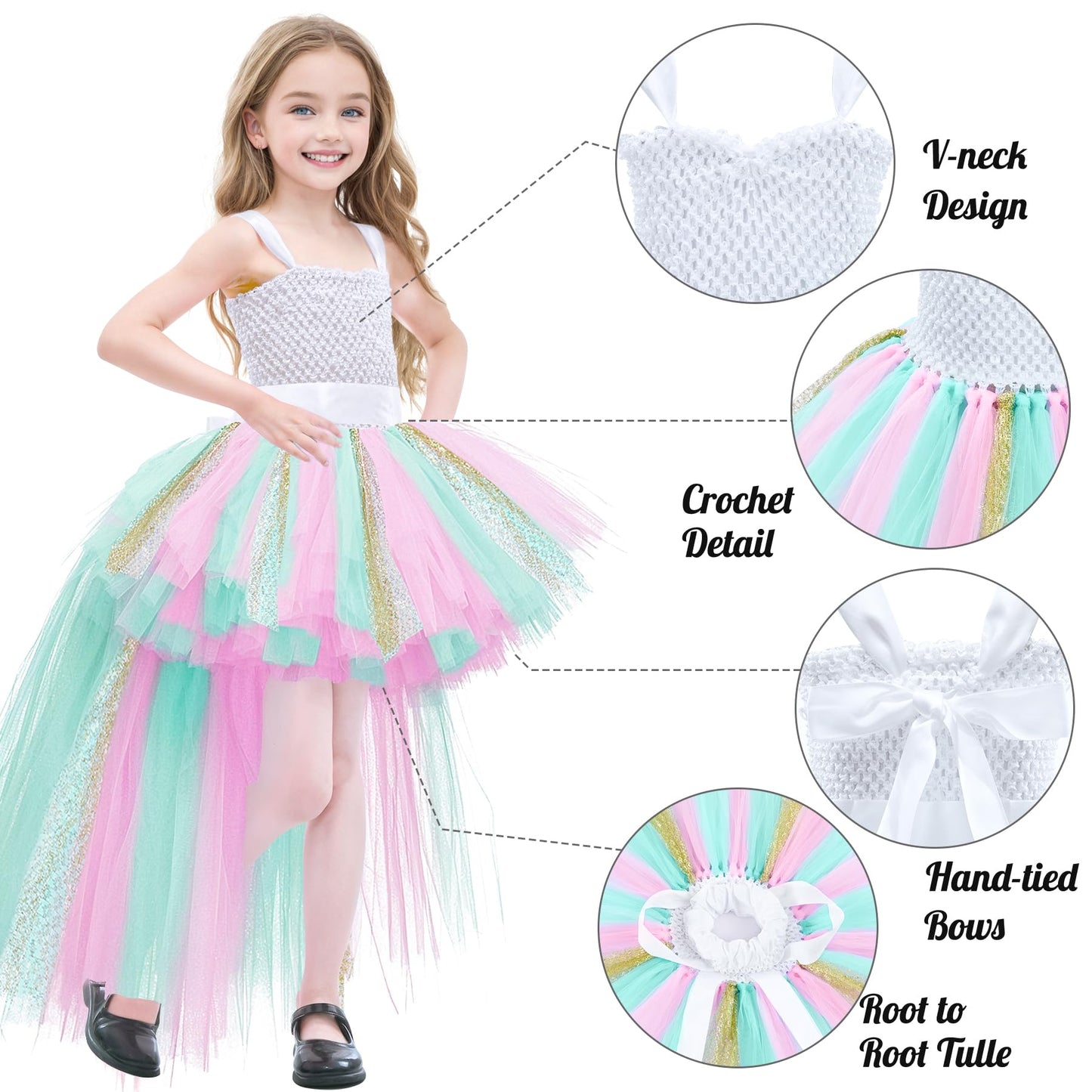 Rainbow Tutu Dress For Girls Tulle Dresses Unicorn Halloween Fairy Dress For Kids Toddler Little Girl Birthday Party Outfit Prom