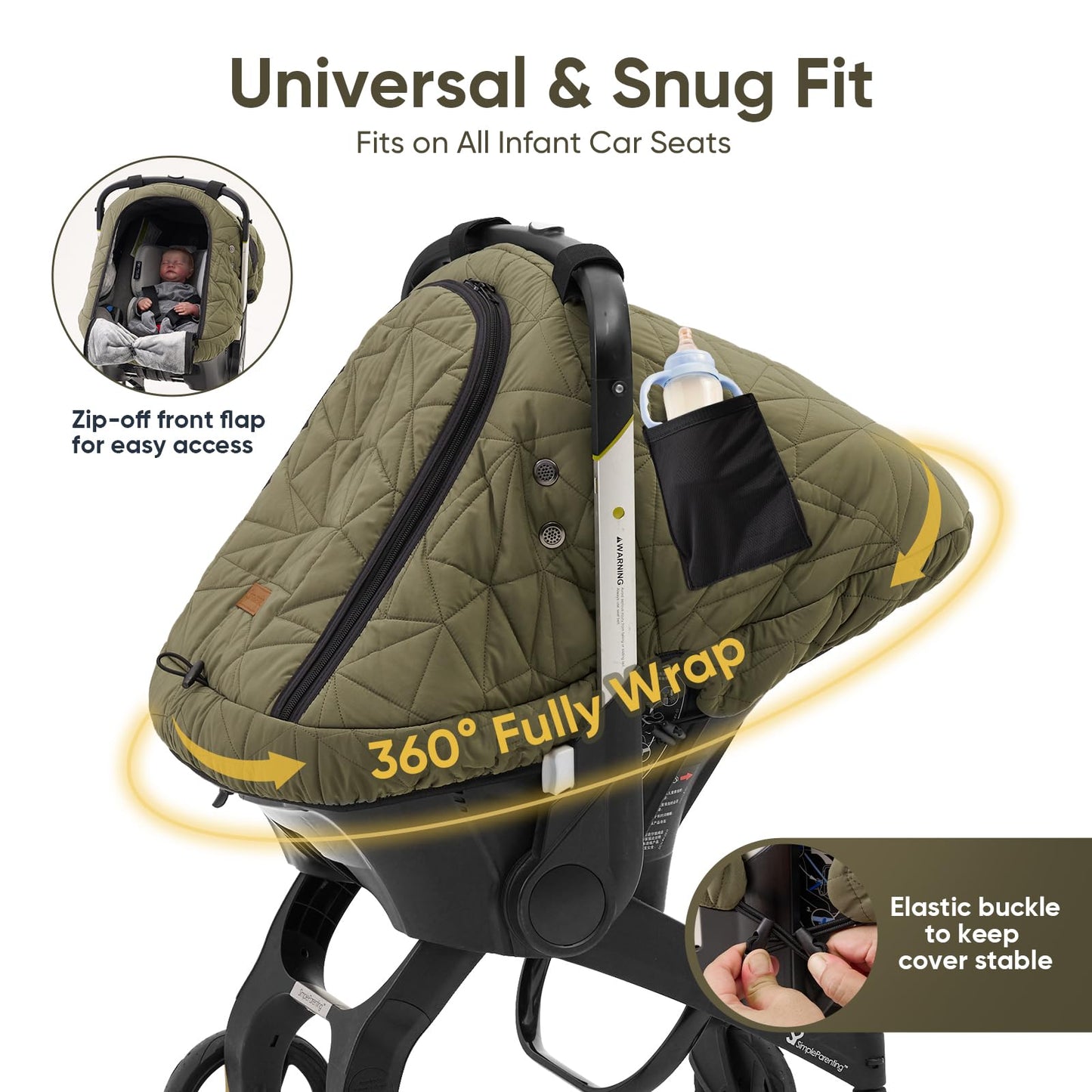 Baby Car Seat Cover Winter: Sprouterie Car Seat Cover Baby - Infant Carseat Canopy Waterproof For Cold Weather Zipper Flap Windp