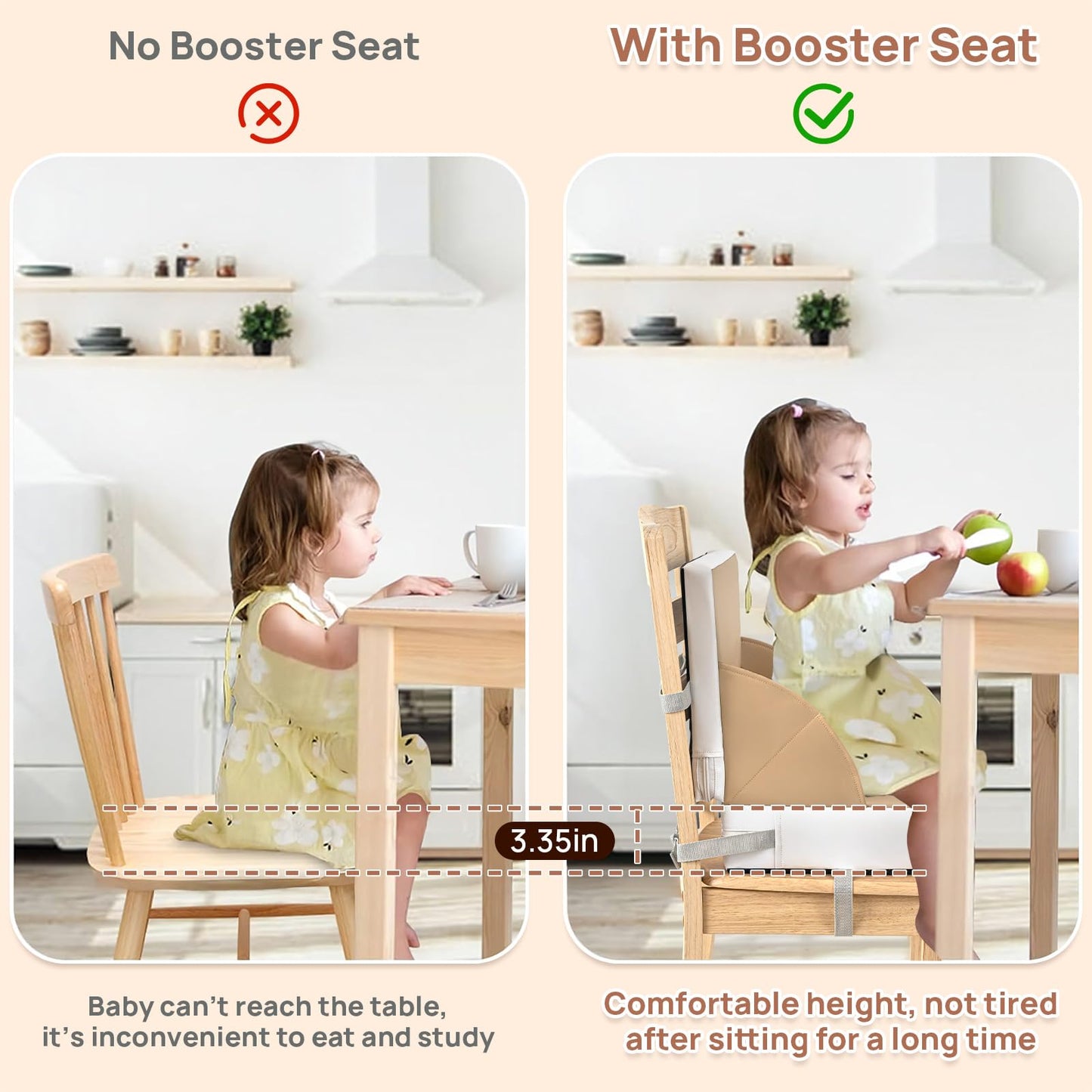 Portable Toddler Booster Seat For Dining Table, Anti-Scratch Cushion With Non-Slip Bottom, Adjustable Safety Straps, One-Second