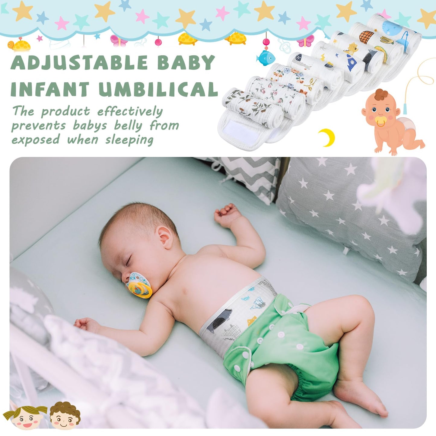 Vabean 8 Pcs Baby Infant Umbilical Cord Comfort Adjustable Cotton Belly Band For Protection, Baby Gifts For 0 To12 Months (Lovel