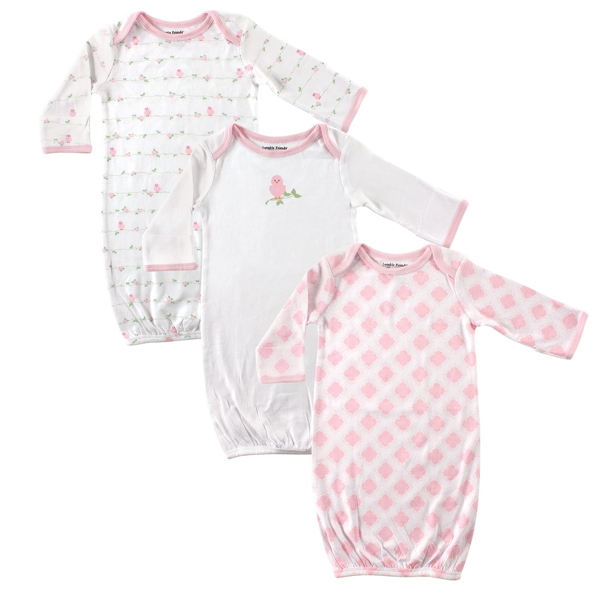Luvable Friends Unisex Baby Cotton Gowns, Bird, 0-6 Months Us