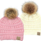 Funky Junque Exclusives Newborn Pom Pom Beanie Hats 2 Pack Warm Knit Winter Infant Hats With Faux Fur Pom, Ivory & Pale Pink