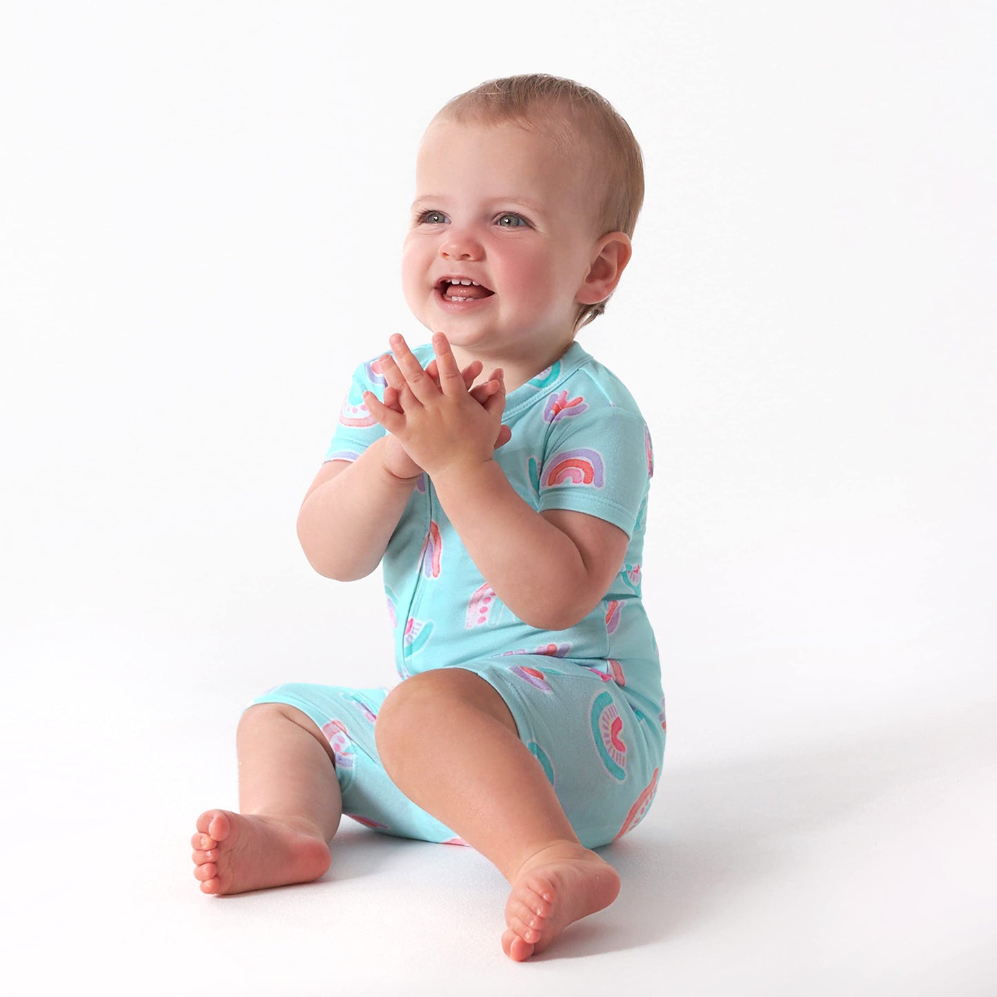 Gerber Unisex Baby Buttery Soft Short Sleeve Romper With Viscose Made From Eucalyptus, Rainbow, 12 Months