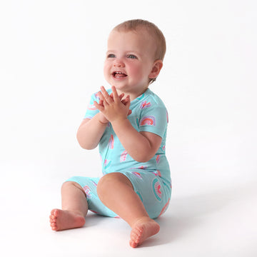 Gerber Unisex Baby Buttery Soft Short Sleeve Romper With Viscose Made From Eucalyptus, Rainbow, 12 Months