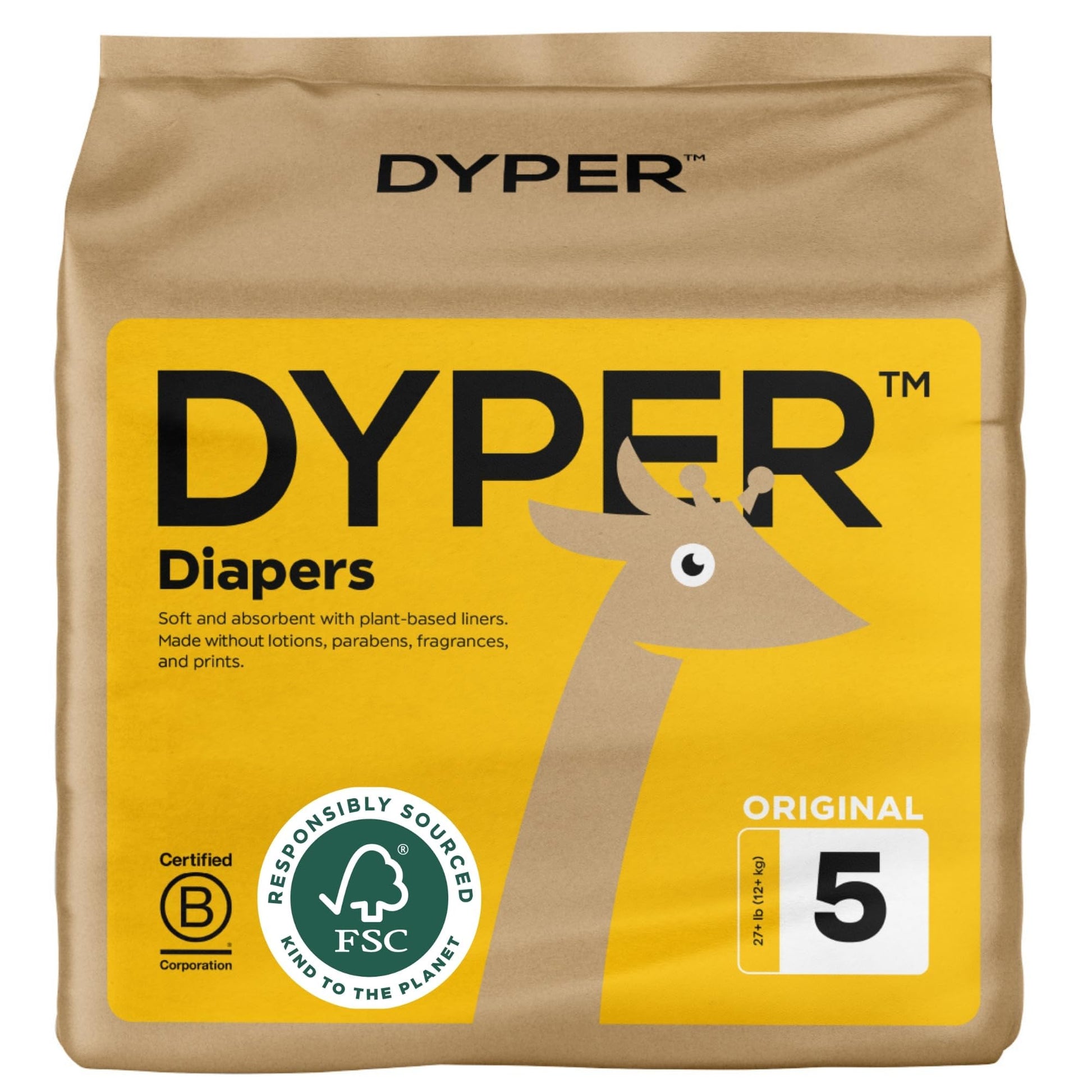 DYPER Baby Diapers Size 5 | Honest Ingredients | Cloth Alternative | Day & Overnight | Made with Plant-Based* Materials | Hypoal