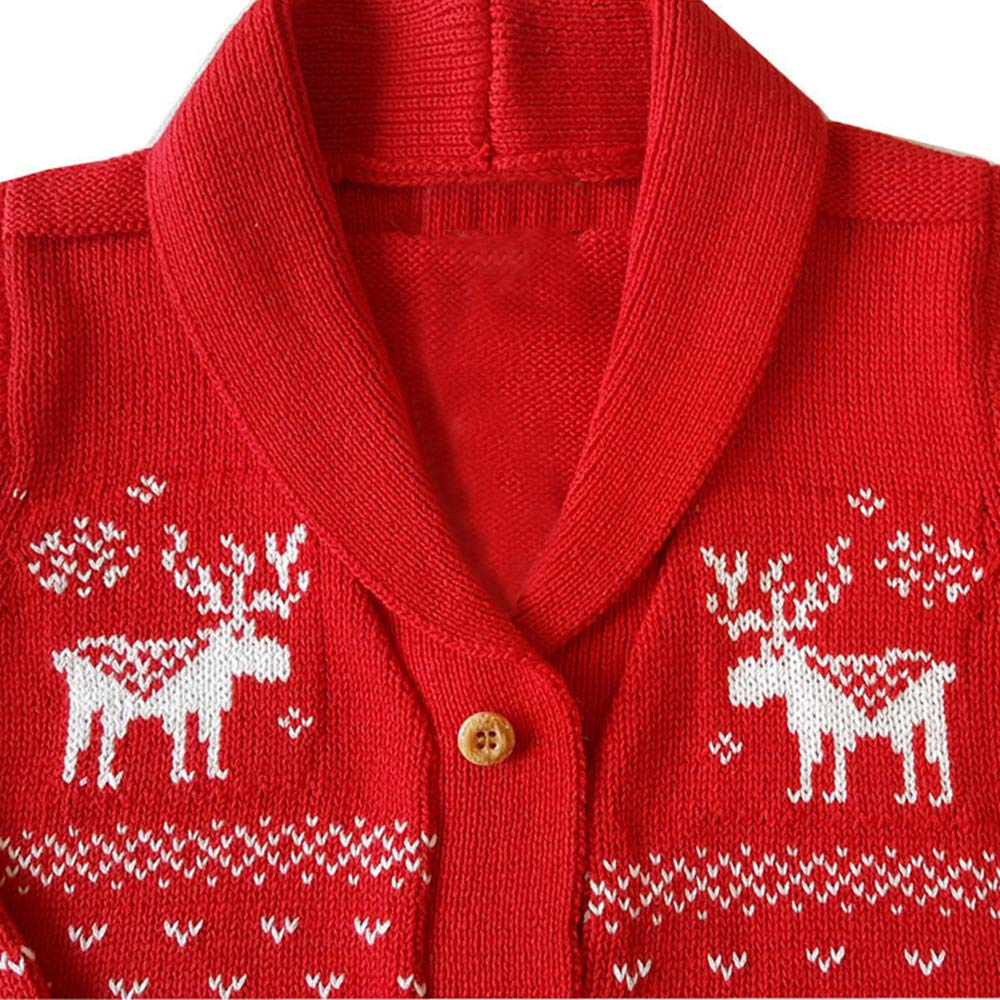 Sanmio Toddler Baby Boys Girls Deer Christmas Cardigan Sweater Long Sleeve Button-Up Coat 6M-4T Red