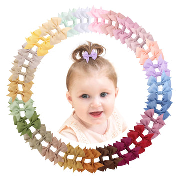 Doboi 50Pcs 2.5 ' ' Baby Hair Clips Small Bows Fully Lined Grosgrain Boutique Solid Ribbon Small Bows For Girls Teens Infants Ki