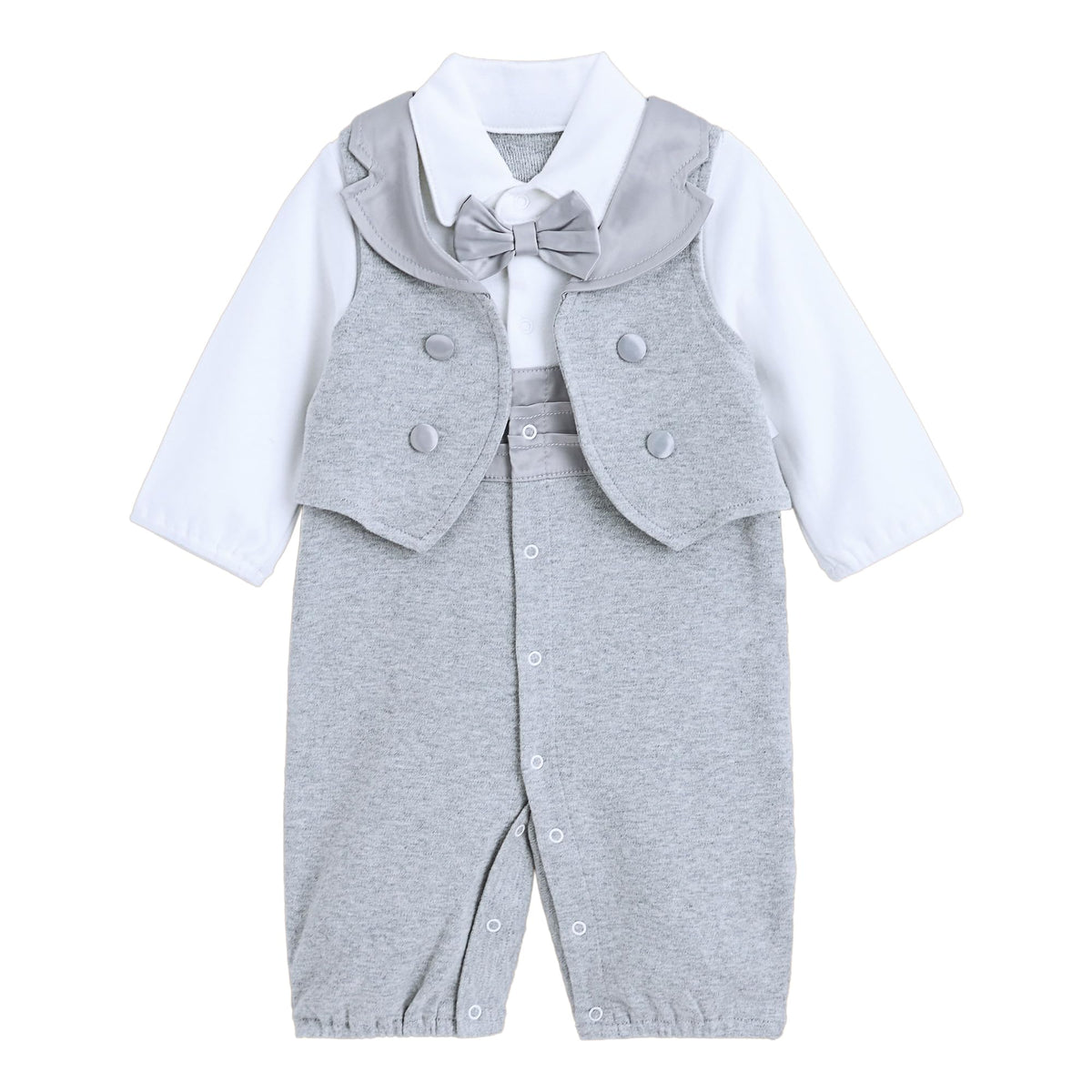 Hopscotch Boys Full Sleeves Grey 2Pc Cotton Bow Applique Bodysuit For Ages (1218 Months)