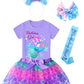 Doctor Unicorn Birthday Girls Mermaid Outfit Set Costume Tutu Skirt Dress, Mermaid Birthday Shirt, Headband & Satin Sash (Blue/P