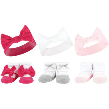Hudson Baby Baby Girls' Headband And Socks Giftset, Pink White, One Size