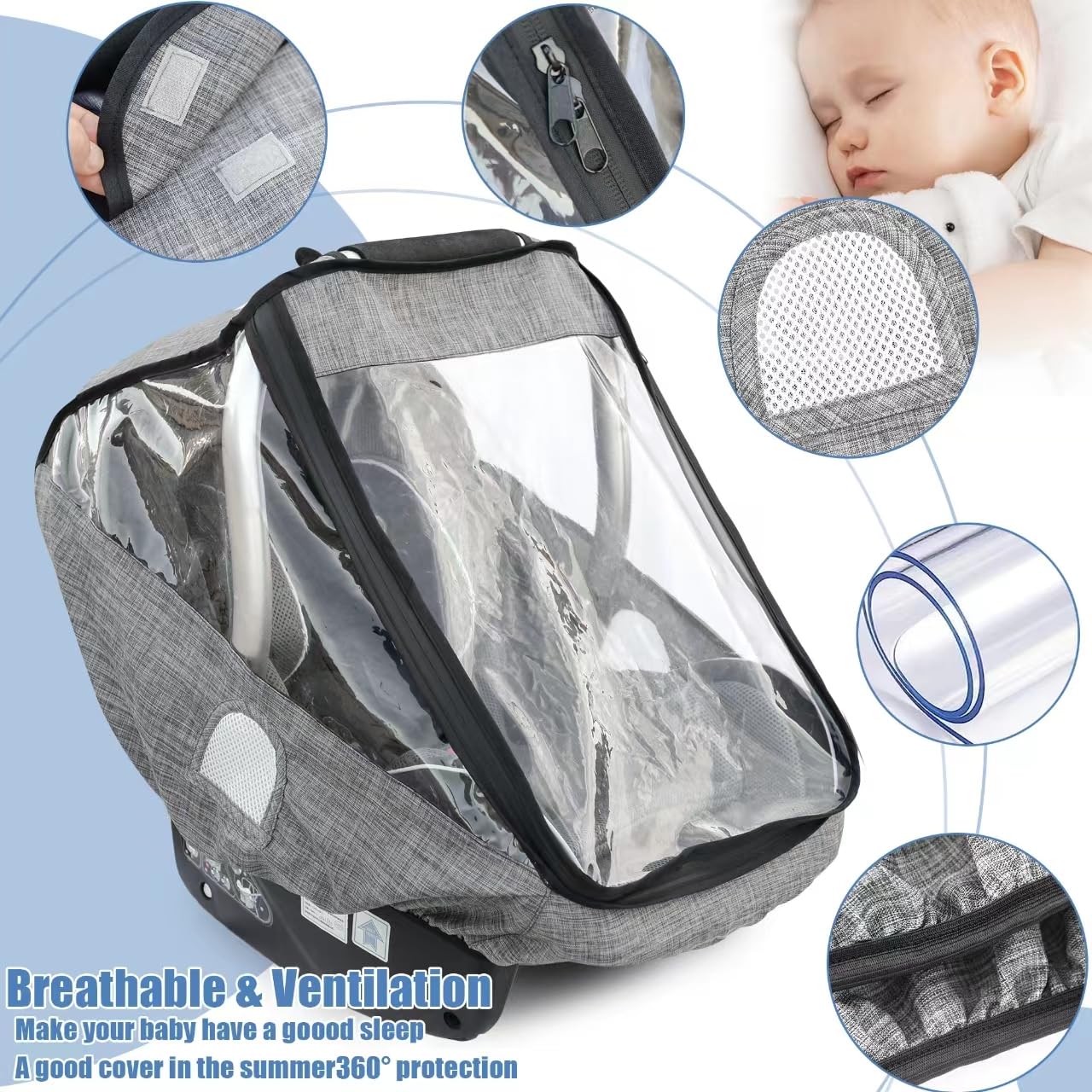 Car Seat Rain Cover,Infant Car Seat Weather Shield,Waterproof,Windproof Protection,Protect From Dust Snow,Rain Cover Features Qu